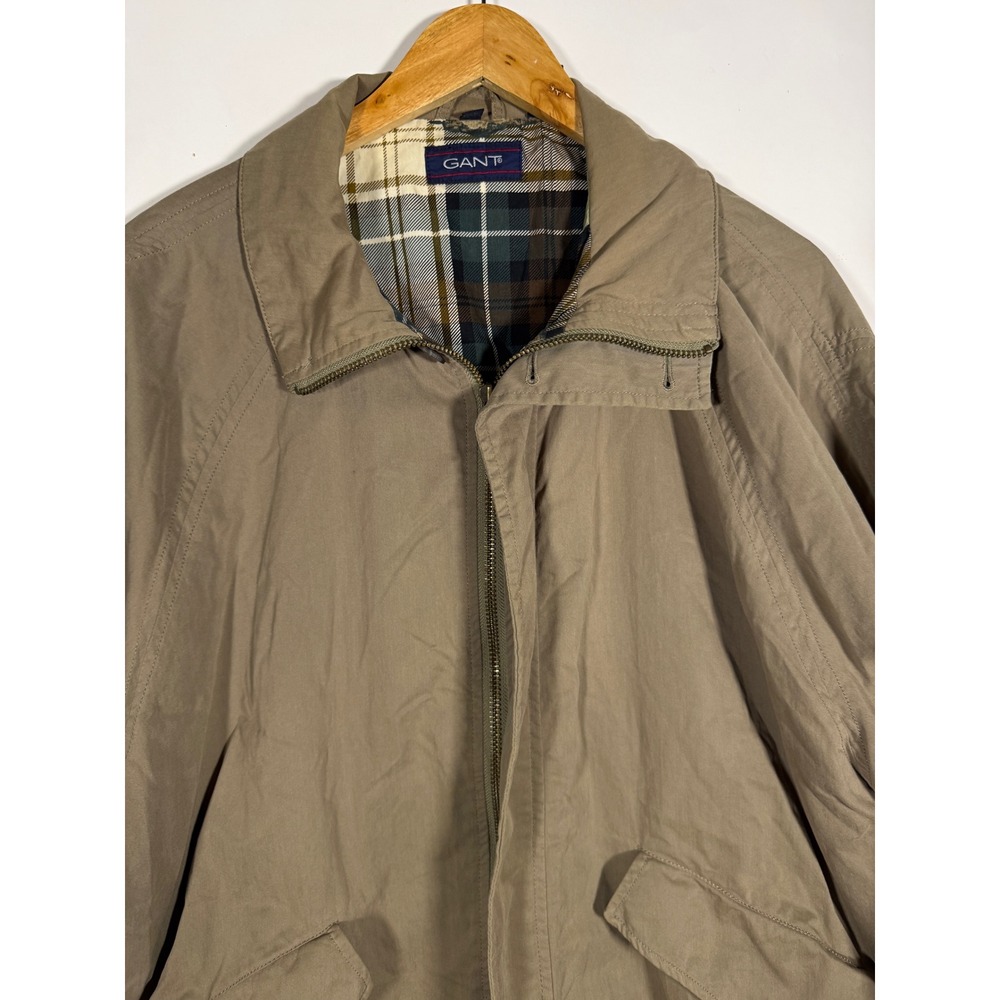 Gant Mens Harrington Jacket Khaki Tan Plaid Lined Full Zip Bomber Size L